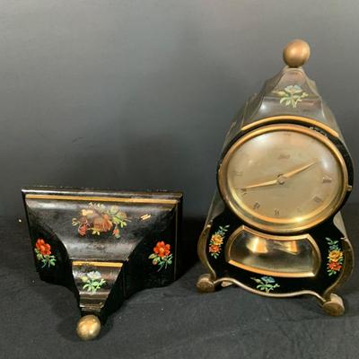 LOT 48: Vintage Floral Mechanical 400 Day Clock Collection by Schatz and More Including a Floral Sainte-Helene Thermometer