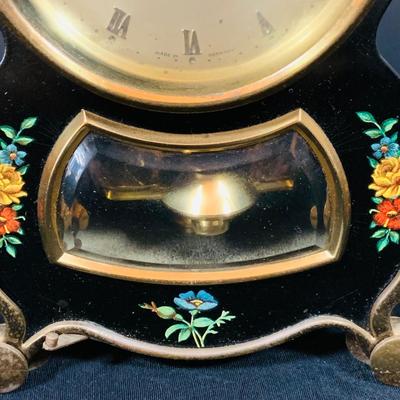 LOT 48: Vintage Floral Mechanical 400 Day Clock Collection by Schatz and More Including a Floral Sainte-Helene Thermometer