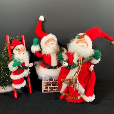 LOT 53: Annalee Santas Claus Collection- Decorating the Tree 2003, In the Chimney 2003 and Father Christmas 2004