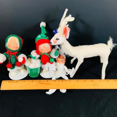 LOT:54: Annalee Holiday Doll Collection Featuring a Sponsor Store Exclusive White Reindeer, a 2003 White Elf, and Snow Ball Kids
