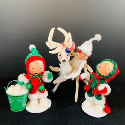 LOT:54: Annalee Holiday Doll Collection Featuring a Sponsor Store Exclusive White Reindeer, a 2003 White Elf, and Snow Ball Kids
