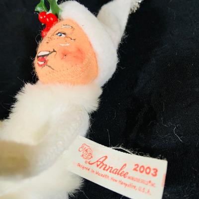 LOT:54: Annalee Holiday Doll Collection Featuring a Sponsor Store Exclusive White Reindeer, a 2003 White Elf, and Snow Ball Kids