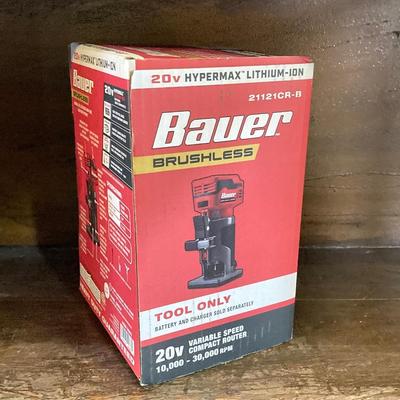 LOT 56: Bauer Cordless Compact Brushless Router, 20v Battery and 4 Roundover Router Bit Set (New in Package)