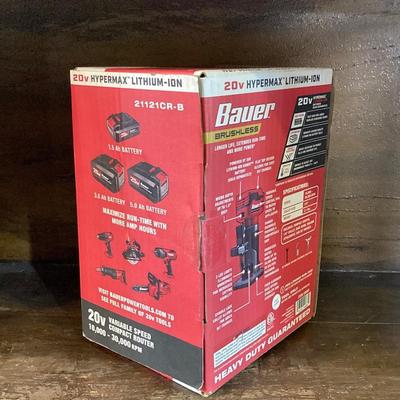 LOT 56: Bauer Cordless Compact Brushless Router, 20v Battery and 4 Roundover Router Bit Set (New in Package)