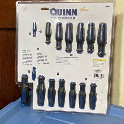 LOT 57: Bauer 4 1/2 Inch Heavy Duty Slide Switch Angle Grinder, Blades, Warrior Cut Off Wheels and Quinn 15 Piece Screwdriver Set (New in...
