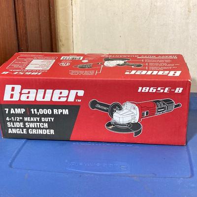 LOT 57: Bauer 4 1/2 Inch Heavy Duty Slide Switch Angle Grinder, Blades, Warrior Cut Off Wheels and Quinn 15 Piece Screwdriver Set (New in...