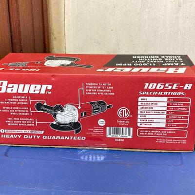 LOT 57: Bauer 4 1/2 Inch Heavy Duty Slide Switch Angle Grinder, Blades, Warrior Cut Off Wheels and Quinn 15 Piece Screwdriver Set (New in...