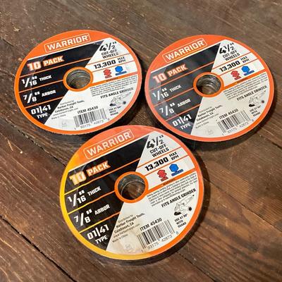 LOT 57: Bauer 4 1/2 Inch Heavy Duty Slide Switch Angle Grinder, Blades, Warrior Cut Off Wheels and Quinn 15 Piece Screwdriver Set (New in...