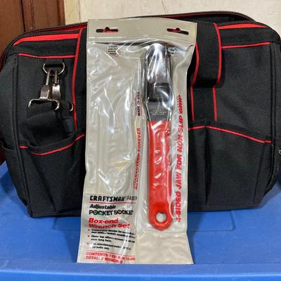 LOT 58: Hyper Tough Tool Bag with Large Collection of New in Package Tools / Supplies and More