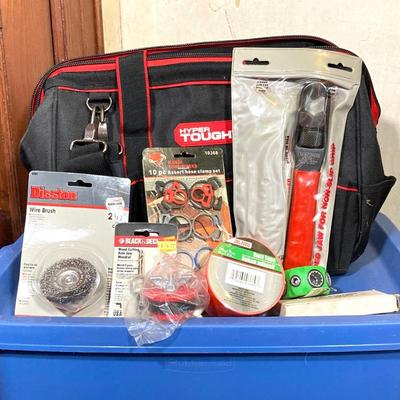 LOT 58: Hyper Tough Tool Bag with Large Collection of New in Package Tools / Supplies and More