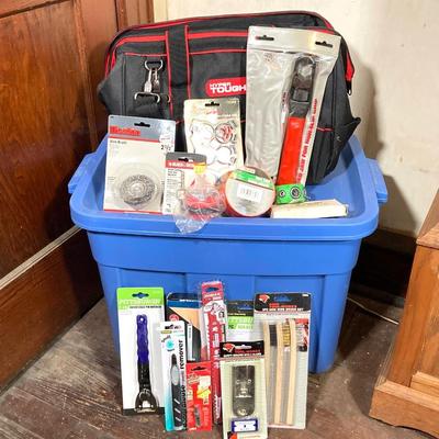 LOT 58: Hyper Tough Tool Bag with Large Collection of New in Package Tools / Supplies and More