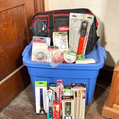 LOT 58: Hyper Tough Tool Bag with Large Collection of New in Package Tools / Supplies and More
