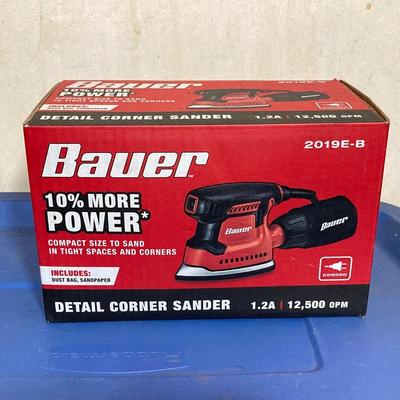 LOT 59: Bauer Detail Corner Sander 2019E-B, Hercules Sanding Sheets and Skil Box Wrench Set (New in Package)