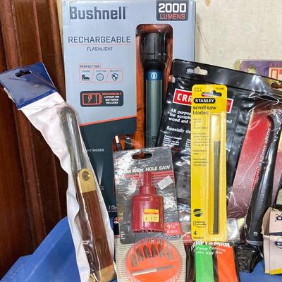 LOT 61: Large Collection of New in Package Tools / Supplies - Craftsman, Bushnell, Nicholas, Atlantic, Stanley and More