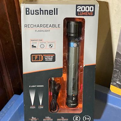 LOT 62: CAT XL 9 in 1 Multi Tool Set, Bushnell Rechargeable Flashlight, National Geographic Binoculars and Three Swivel Lens Headlamps...