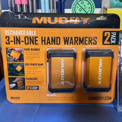 LOT 63: New in Package and More - Muddy Hand Warmers, Pruning Saw, Manna Straws, Swivel Lens Head Lamp, Stretch Cords and Fire Starter