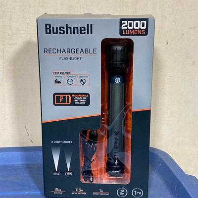 LOT 66: Bushnell Rechargeable Flashlight, CAT XL 9 in 1 Multi-Tool Set, National Geographic Binoculars and Three Magnesium Fire Starters...