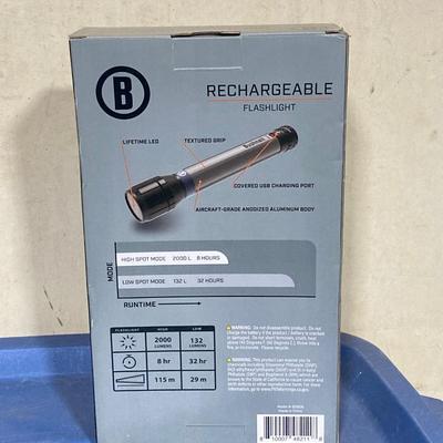 LOT 66: Bushnell Rechargeable Flashlight, CAT XL 9 in 1 Multi-Tool Set, National Geographic Binoculars and Three Magnesium Fire Starters...