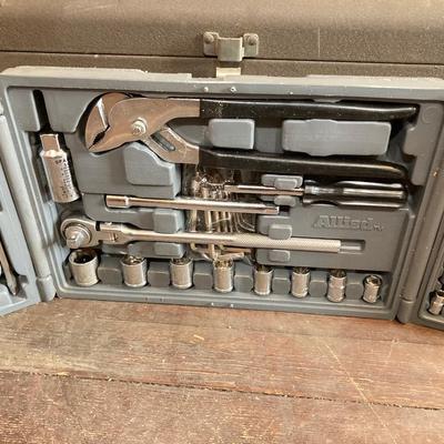 LOT 67: Kennedy Manufacturing Co Metal Toolbox with Contents (Mech Power Air Tools), Allied Ratcheting Screwdriver Set, Allied Tool Set...