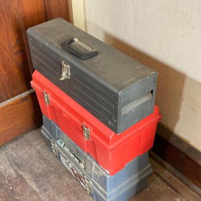 LOT 69: Three Toolboxes with Contents - One Union Metal and Two Plastic (Akro-Mils and Stack-On)