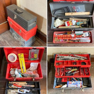 LOT 69: Three Toolboxes with Contents - One Union Metal and Two Plastic (Akro-Mils and Stack-On)