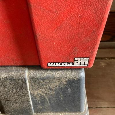 LOT 69: Three Toolboxes with Contents - One Union Metal and Two Plastic (Akro-Mils and Stack-On)