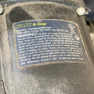 LOT 71: Global Machinery Company (GMC) Compound Miter Saw MS190UL with Extra DeWalt Blade