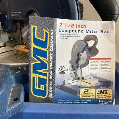LOT 71: Global Machinery Company (GMC) Compound Miter Saw MS190UL with Extra DeWalt Blade