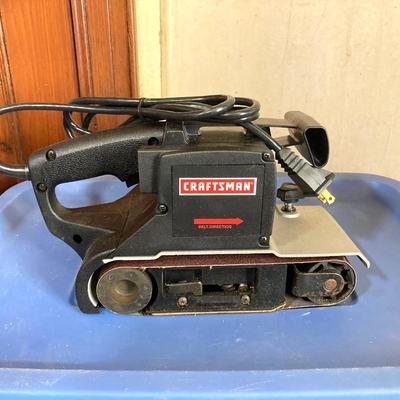 LOT 72: Sears / Craftsman Belt Sander Model # 315.117151, Black & Decker Jig Saw and Red Plastic Toolbox with Contents