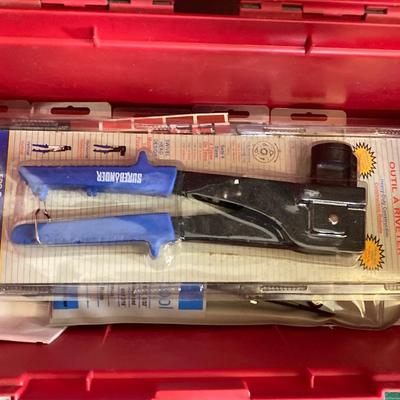 LOT 72: Sears / Craftsman Belt Sander Model # 315.117151, Black & Decker Jig Saw and Red Plastic Toolbox with Contents