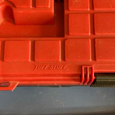 LOT 72: Sears / Craftsman Belt Sander Model # 315.117151, Black & Decker Jig Saw and Red Plastic Toolbox with Contents