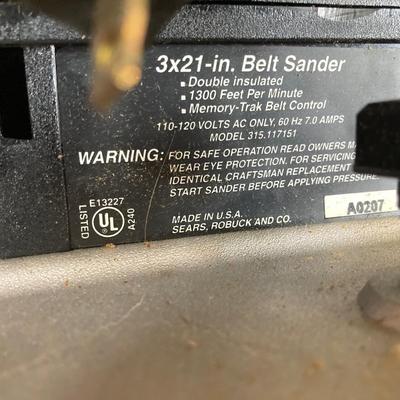 LOT 72: Sears / Craftsman Belt Sander Model # 315.117151, Black & Decker Jig Saw and Red Plastic Toolbox with Contents