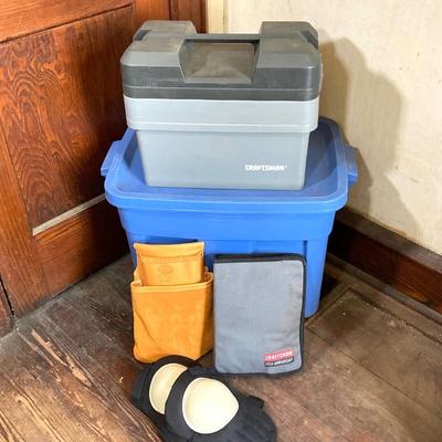 LOT 73: Craftsman 75th Anniversary Tool Set, Craftsman Toolbox, Nicholas Cowhide Tool Pouch and Knee Pads