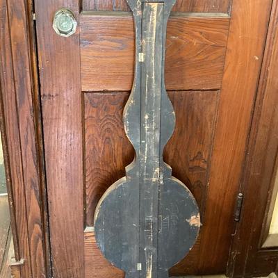 LOT 77: Vintage Wooden Banjo Style Wall Barometer / Thermometer