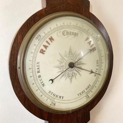 LOT 77: Vintage Wooden Banjo Style Wall Barometer / Thermometer