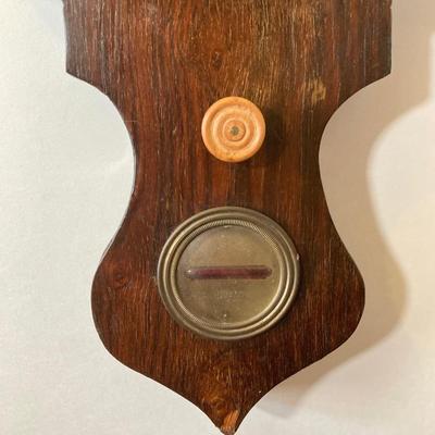 LOT 77: Vintage Wooden Banjo Style Wall Barometer / Thermometer