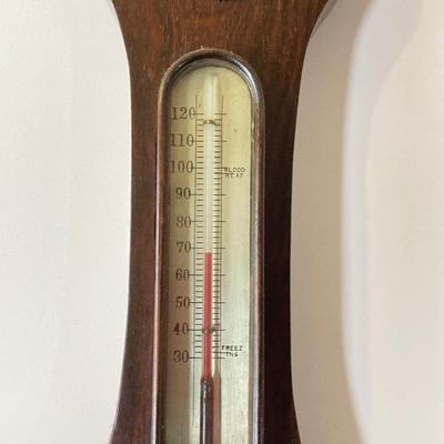 LOT 77: Vintage Wooden Banjo Style Wall Barometer / Thermometer