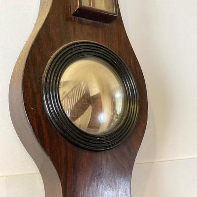 LOT 77: Vintage Wooden Banjo Style Wall Barometer / Thermometer