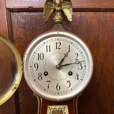 LOT 79: Vintage Seth Thomas Banjo Style Wall Clock #5611 with Key