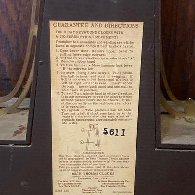 LOT 79: Vintage Seth Thomas Banjo Style Wall Clock #5611 with Key