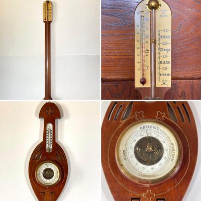 LOT 80: Pair of Vintage Wooden Barometers / Thermometers - Mason and Sullivan Made in England and G.A. Strom Stockholm