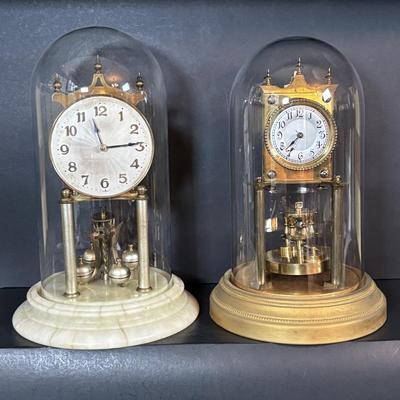 LOT 92: Vintage Anniversary Clocks: Borgfeldt Anniversary Clock w/Marble Base & an Unmarked