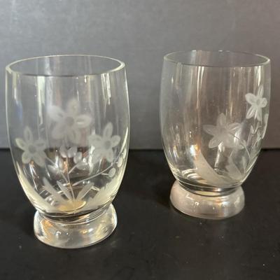 LOT 95: Vintage Windowpane Ice bucket & Matching Glasses, Etched Crystal Wine Decanter & More