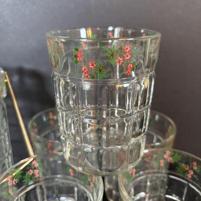 LOT 95: Vintage Windowpane Ice bucket & Matching Glasses, Etched Crystal Wine Decanter & More