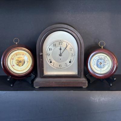 LOT 101: Seth Thomas Beehive Mantel Clock, Barigo Wood Wall Barometer, Germany & Atco Wood Wall Barometer, Germany