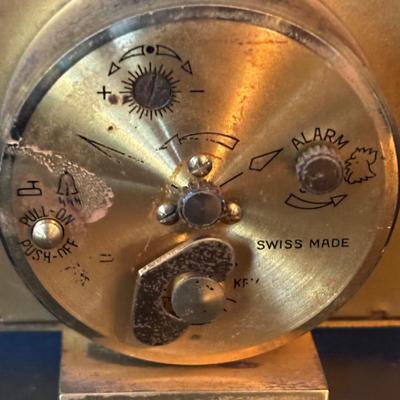 LOT 104: Vintage Imexal 18 Jewel 8-day World Clock, Florn Travel Alarm Clock, Bulova Swiss Made Alarm & Wooden Wall Barometer Made in...