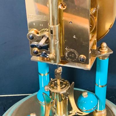 LOT 167: Set of Two (2) Schatz Glass Domed Mechanical 400 Day Clocks - Turquoise and Black Diamond Face
