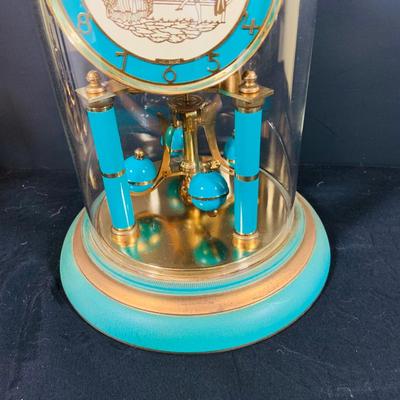 LOT 167: Set of Two (2) Schatz Glass Domed Mechanical 400 Day Clocks - Turquoise and Black Diamond Face
