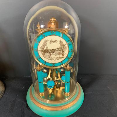 LOT 167: Set of Two (2) Schatz Glass Domed Mechanical 400 Day Clocks - Turquoise and Black Diamond Face