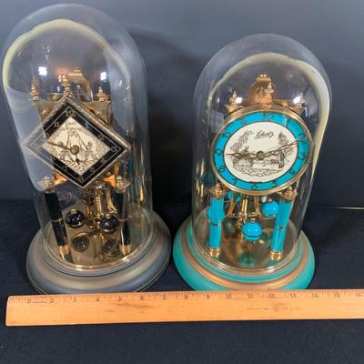 LOT 167: Set of Two (2) Schatz Glass Domed Mechanical 400 Day Clocks - Turquoise and Black Diamond Face